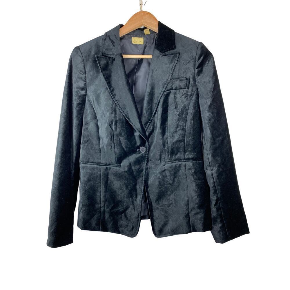 Caslon Women's 8 Black Velvet Lined‎ One Button Blazer Jacket *